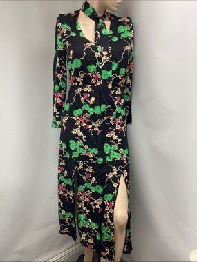RIXO Black Floral Tie-Neck Long-Sleeve Maxi Dress, Size S